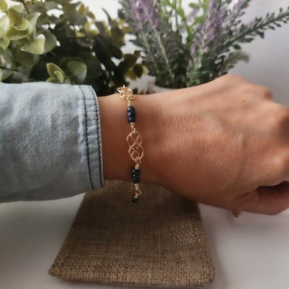 Eternity Love Jewelry Set / Gold Wirework and Blue Miyuki Picasso Beads - Picture 9 of 10